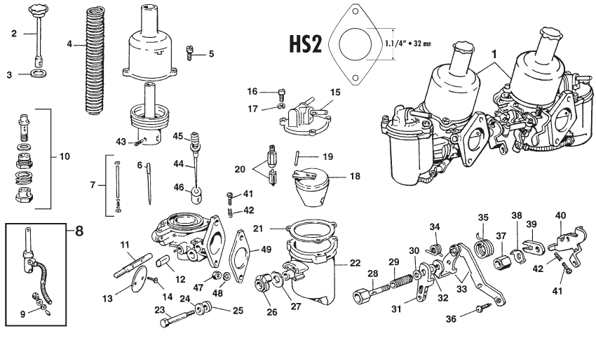 MG Midget 1964-80 - Throttle bodies | Webshop Anglo Parts - HS2 Carburettor - 1