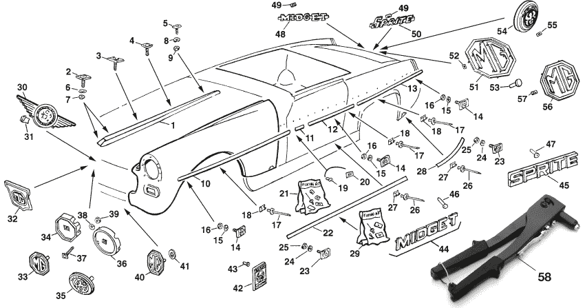 Mouldings & badges - Body fittings - Body & Chassis - MG Midget 1964-80 - Mouldings & badges - 1