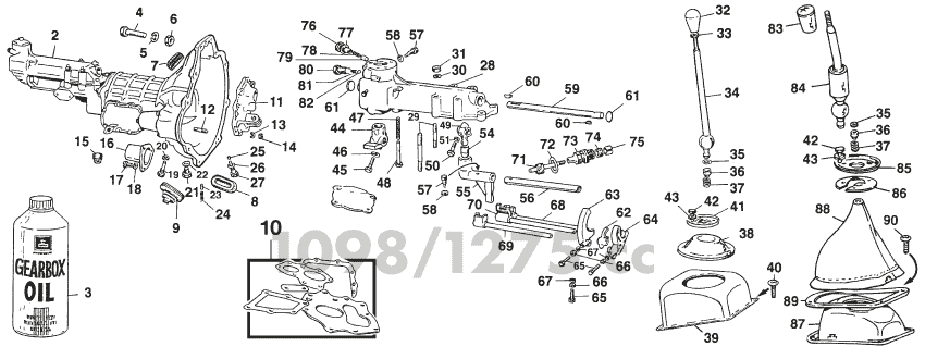 Gearbox 1098/1275 - Vaihteisto, manuaali - Vaihteisto, kytkin & taka-akseli - Austin-Healey Sprite 1964-80 - Gearbox 1098/1275 - 1