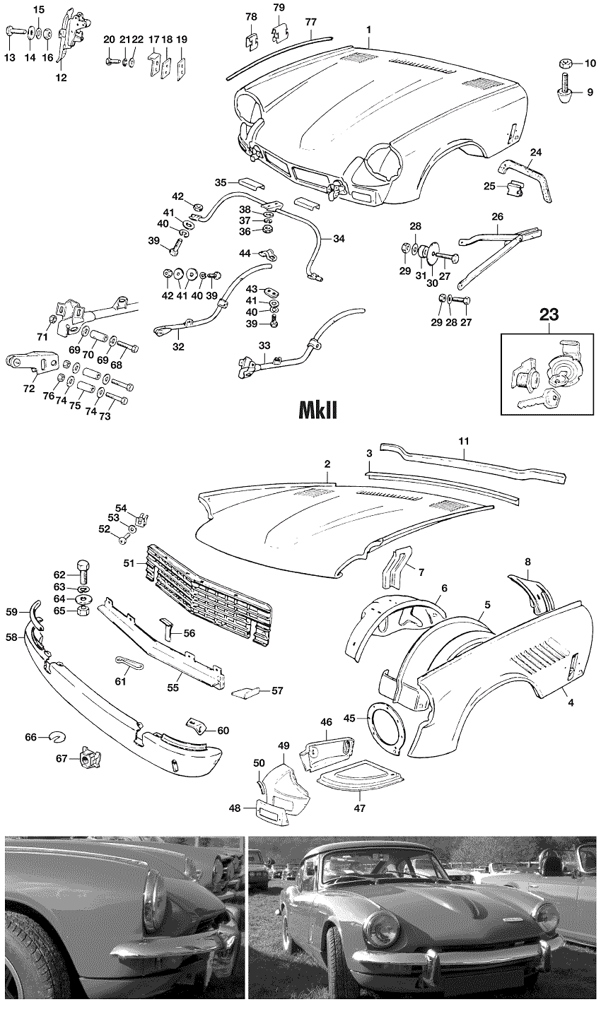 Bonnet & grille MKII - Joints de carrosserie - Carrosserie & Chassis - Triumph GT6 MKI-III 1966-1973 - Bonnet & grille MKII - 1