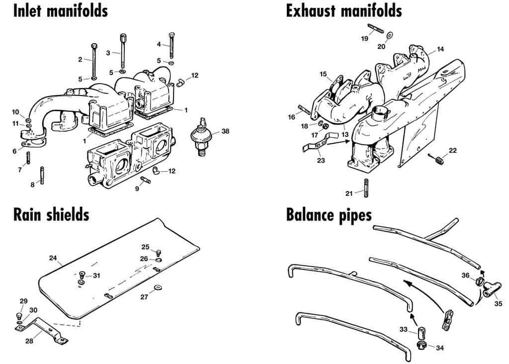 Manifolds V12 - Ansaugkrümmer 12 cil - Luftaneinlass & Kraftstoffzufuhr - Jaguar E-type 3.8 - 4.2 - 5.3 V12 1961-1974 - Manifolds V12 - 1