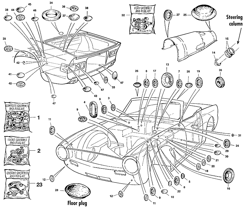 Grommets, plugs TR6 - Kaross gummi - Kaross och chassi - Triumph TR5-250-6 1967-'76 - Grommets, plugs TR6 - 1