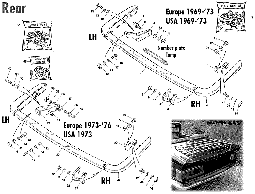 Rear bumpers - parachoques, parrilla y accesorios exterior - Carrocería y chasis - Triumph TR5-250-6 1967-'76 - Rear bumpers - 1