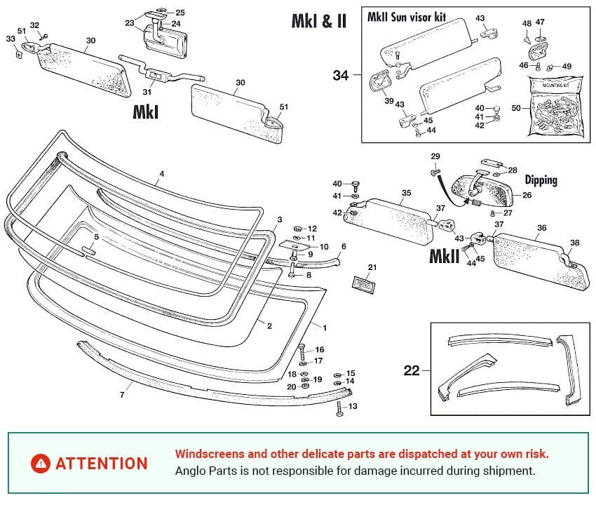 Windscreen MKI-MKII - Carrosserie rubbers - Carrosserie & chassis - Triumph GT6 MKI-III 1966-1973 - Windscreen MKI-MKII - 1