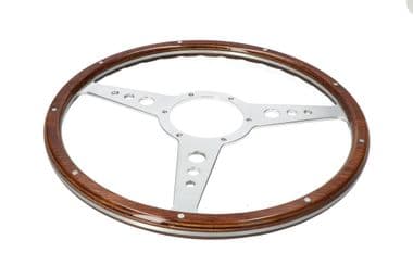 STEERING WHEEL 15 TRAD WOOD - 3 SPOKE - HOLES