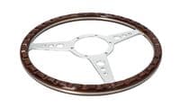 STEERING WHEEL 14 TRAD WOOD - 3 SPOKE - HOLES - 400.750