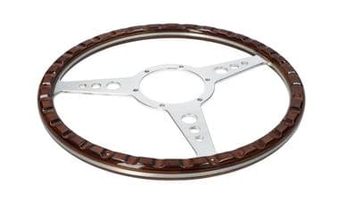 STEERING WHEEL 14 TRAD WOOD - 3 SPOKE - HOLES