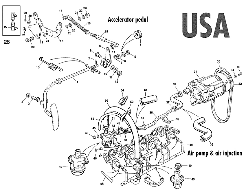 Triumph TR5-250-6 1967-'76 - Throttle cables & linkages - Acceleration USA - 1