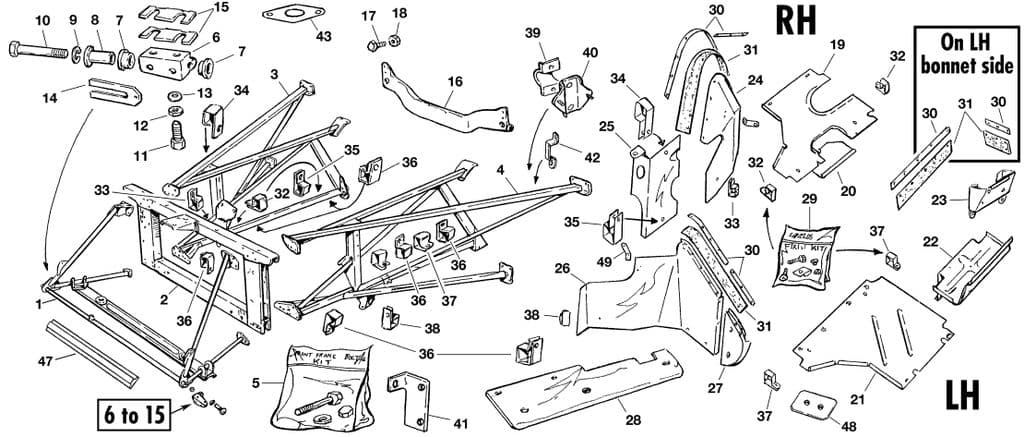 6 cyl front frame - Elementy wewnętrzne nadwozia 6 cil - Nadwozie & Rama - Jaguar E-type 3.8 - 4.2 - 5.3 V12 1961-1974 - 6 cyl front frame - 1