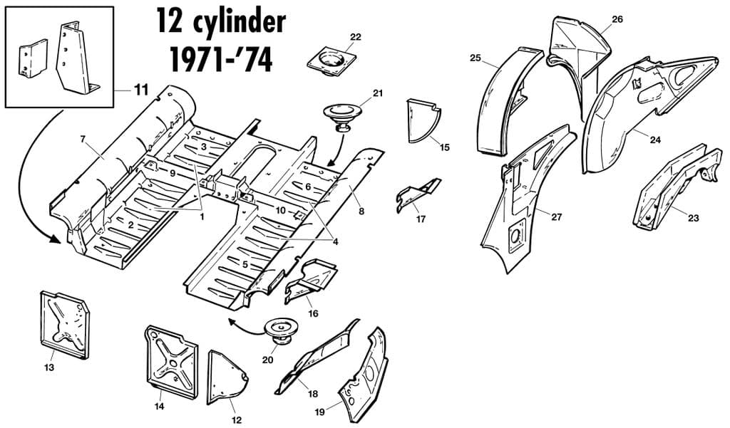 Internal body panels - Interne carrosseriedelen 12 cil - Carrosserie & chassis - Jaguar E-type 3.8 - 4.2 - 5.3 V12 1961-1974 - Internal body panels - 1