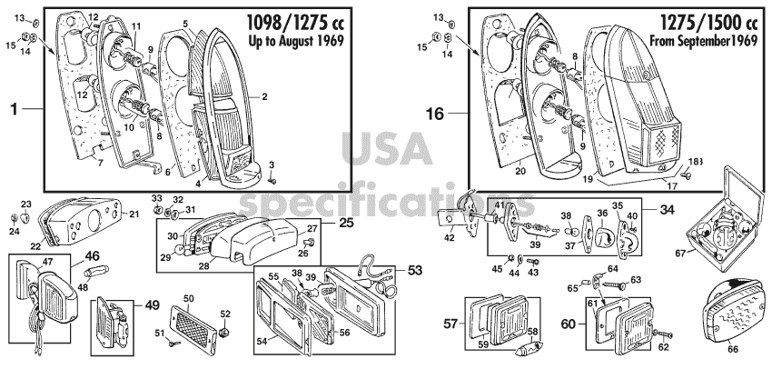 Rear lamps USA - Fari e Sistema Illuminazione - Componenti elettrici - Austin-Healey Sprite 1964-80 - Rear lamps USA - 1