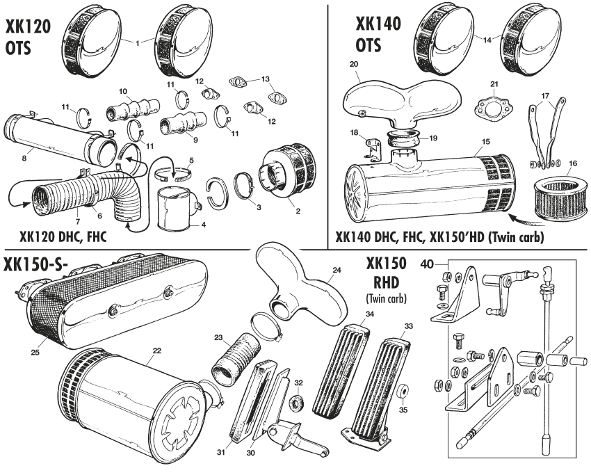 Jaguar XK120-140-150 1949-1961 - Carburettors & Parts - Air filters, acceleration - 1
