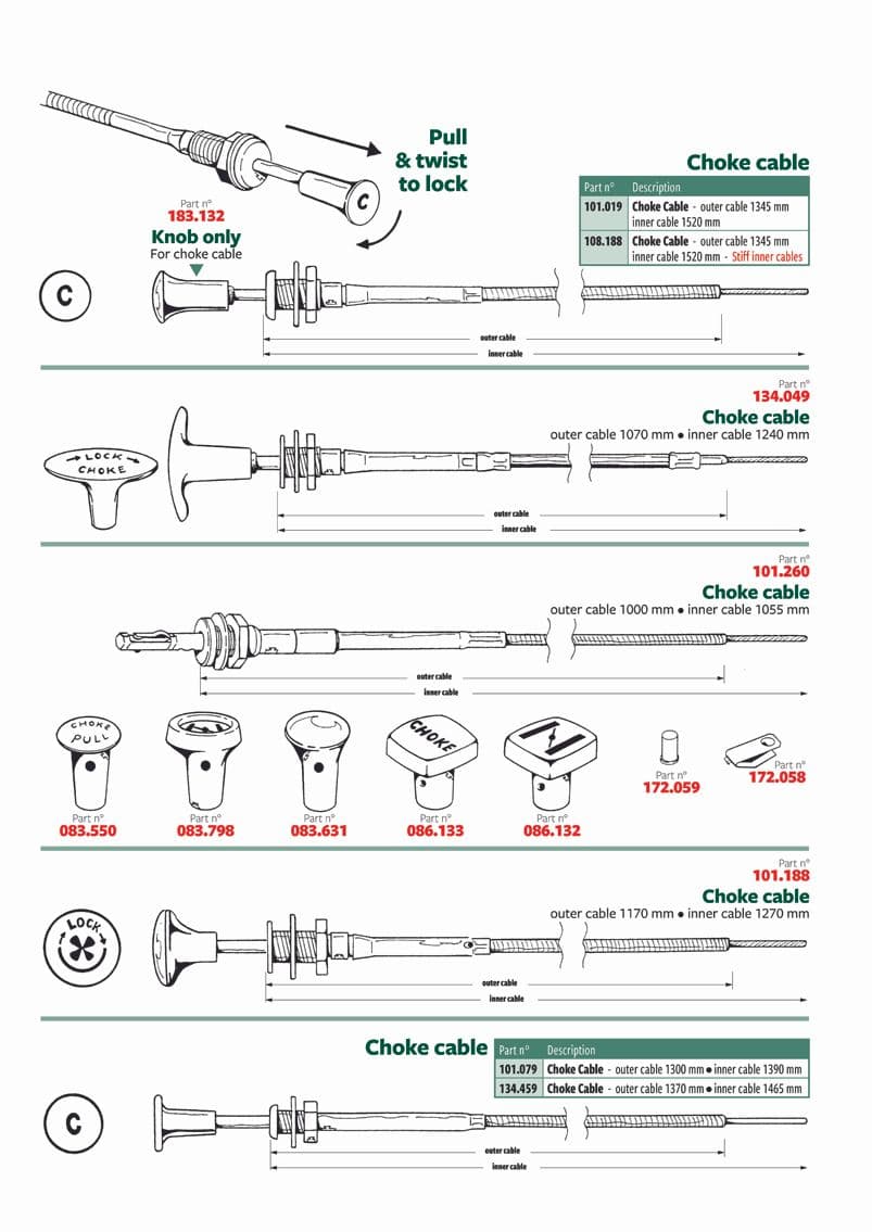 Choke cables 1 - Cables de acelerador y starter - Cables - British Parts, Tools & Accessories - Choke cables 1 - 1