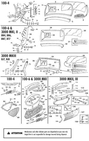 Body rubbers - Austin Healey 100-4/6 & 3000 1953-1968 - Austin-Healey spare parts - Windscreens & grills