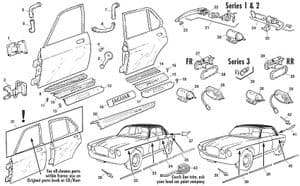 Pare-chocs, calandre et finitions exterieures - Jaguar XJ6-12 / Daimler Sovereign, D6 1968-'92 - Jaguar-Daimler pièces détachées - Locks & moulding