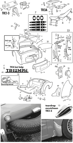 Fixations de carrosserie - Triumph TR2-3-3A-4-4A 1953-1967 - Triumph pièces détachées - TR2-3A boot & cockpit