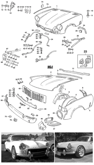 Body rubbers - Triumph GT6 MKI-III 1966-1973 - Triumph spare parts - Bonnet & grille MKI