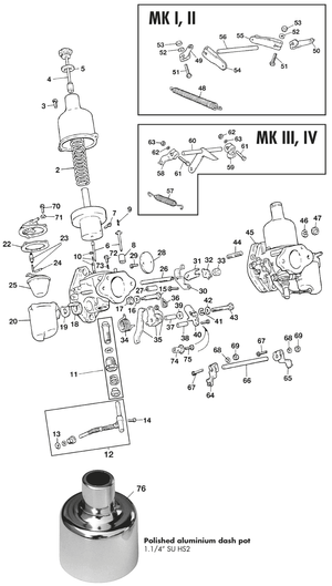 Carburateurs - Triumph Spitfire MKI-III, 4, 1500 1962-1980 - Triumph pièces détachées - Carburettor HS2