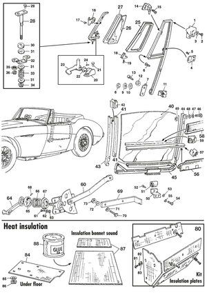 Vitres - Austin Healey 100-4/6 & 3000 1953-1968 - Austin-Healey pièces détachées - Door fittings & windows BJ7/8