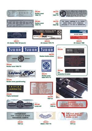 Plaques d'identification - MGB 1962-1980 - MG pièces détachées - ID stickers 1
