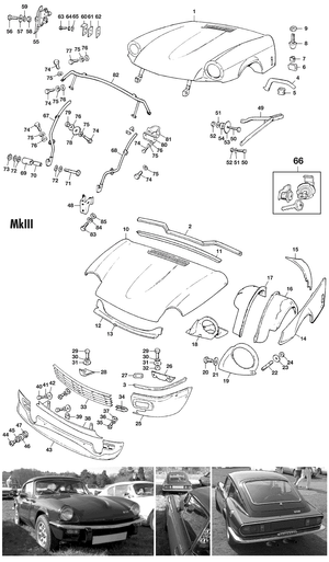 Fixations de carrosserie - Triumph GT6 MKI-III 1966-1973 - Triumph pièces détachées - Bonnet & grille MKIII