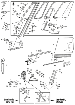 Body fittings - Austin-Healey Sprite 1964-80 - Austin-Healey spare parts - Door windows & system