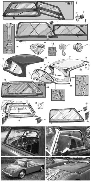 Vitre de portière - MGA 1955-1962 - MG pièces détachées - Side screens & hardtop