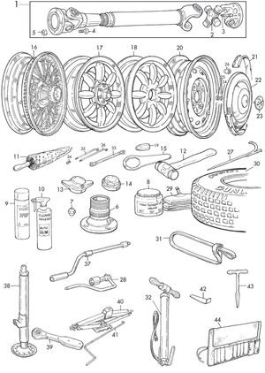 Roue à rayons & fixations - Triumph TR2-3-3A-4-4A 1953-1967 - Triumph pièces détachées - Propshaft, wheels & tools